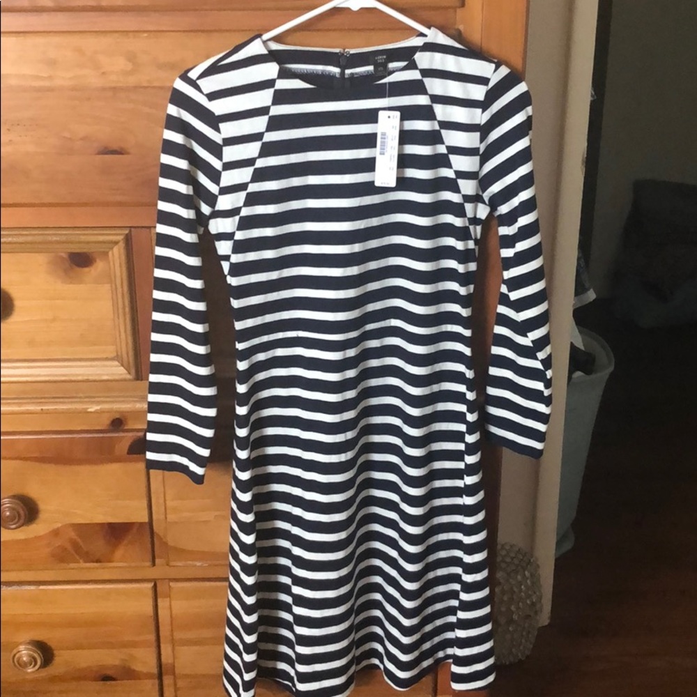 J crew flare blue and white dress